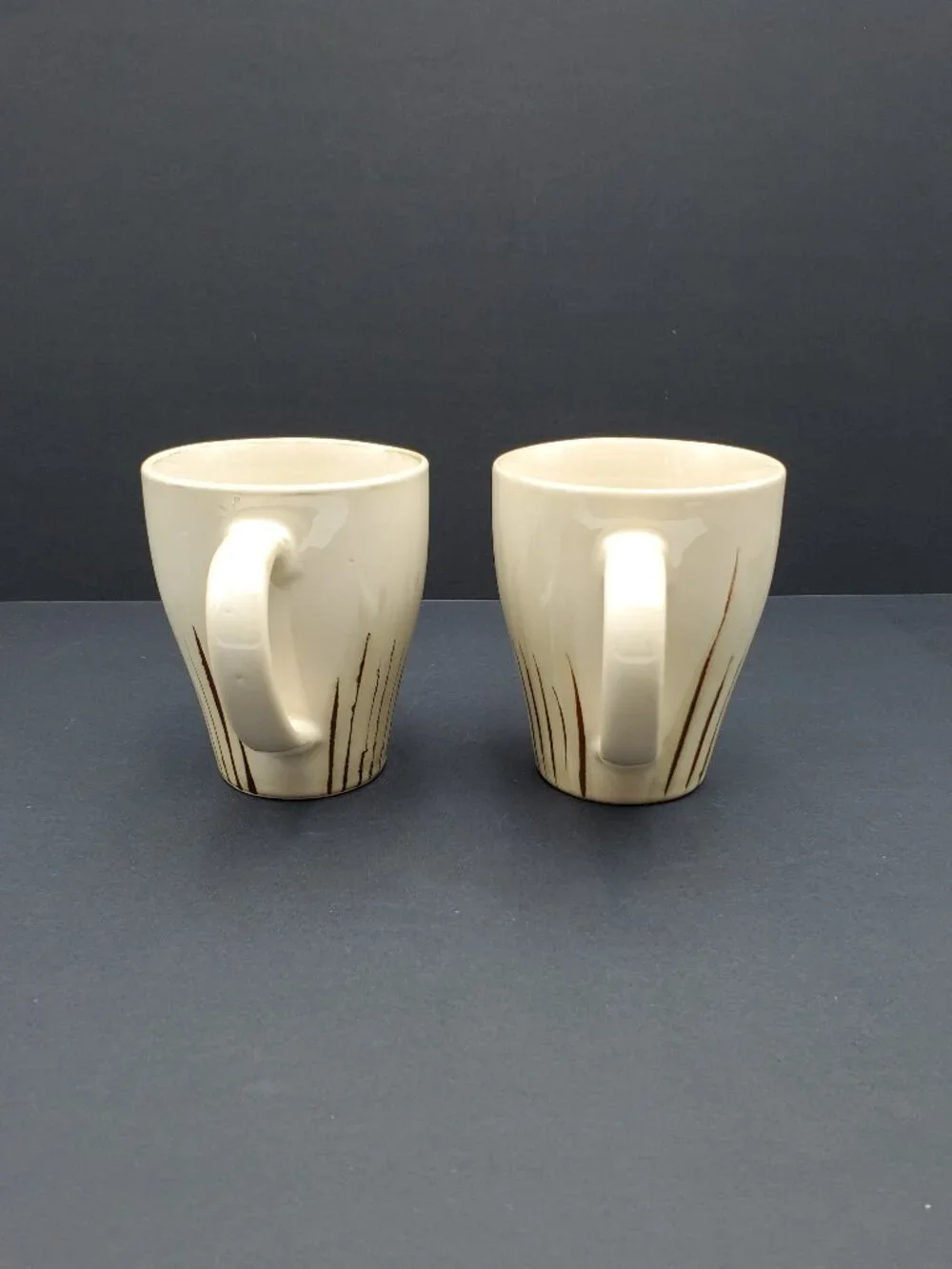 Pier 1 Sanctuary Mugs Tan Stoneware Mugs with Brown Lines